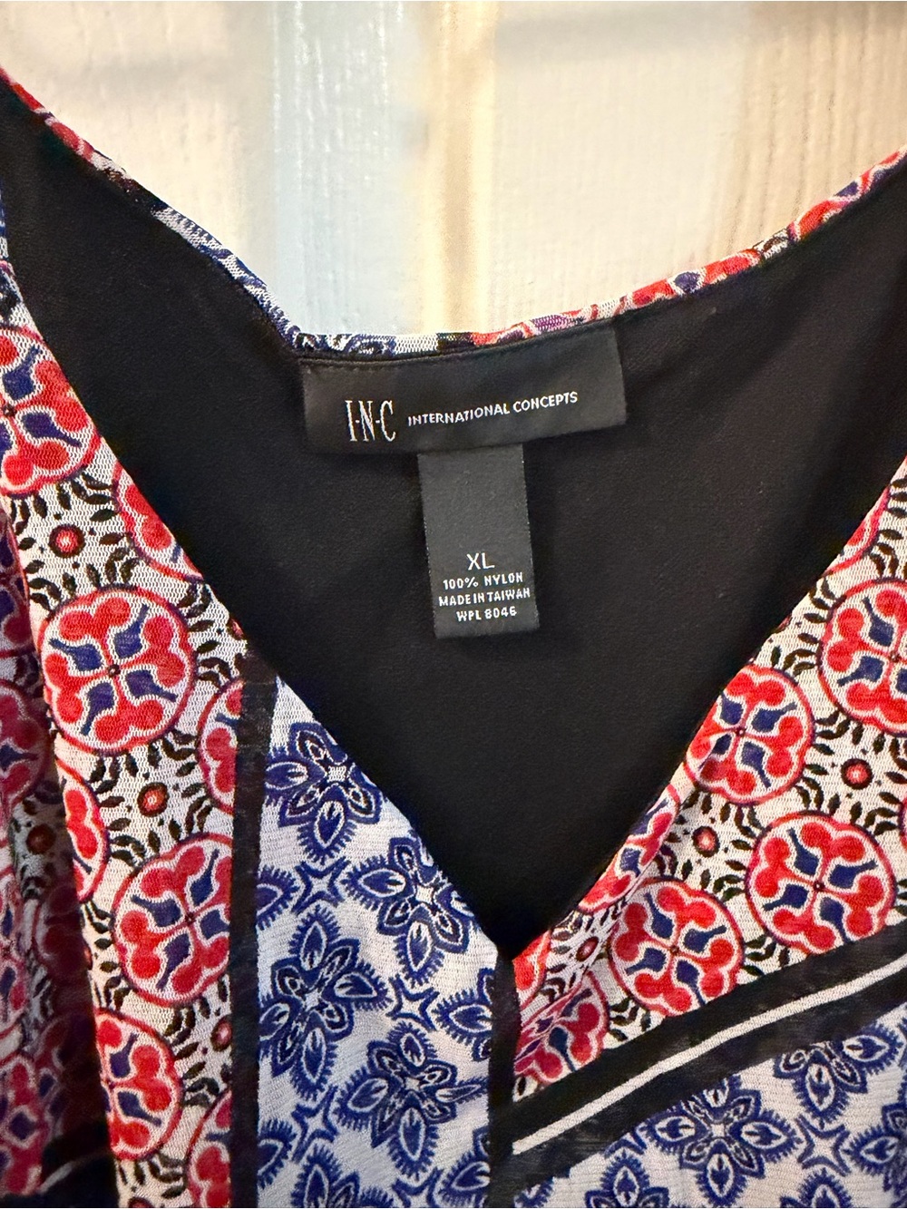 INC International Concepts Red and Blue Printed V-Neck Tunic Top